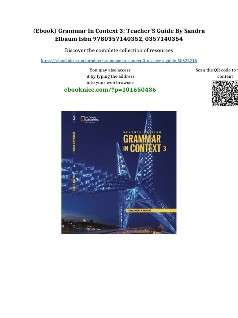 Grammar in Context， 5/e Book 3 : Teacher's Edition [ペーパーバック] Ebook) Grammar in Context 3: Teacher's Guide by Sandra Elbaum ISBN