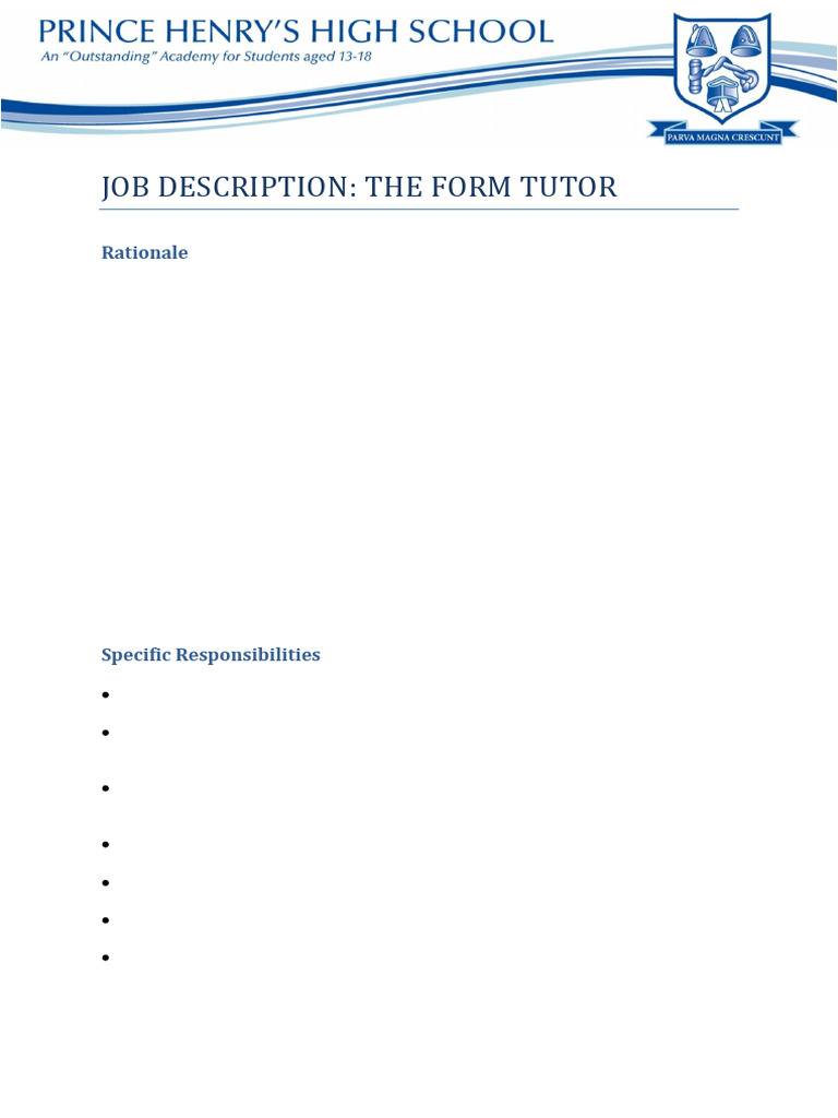 Job Description The Form Tutor Oct 2012 | PDF