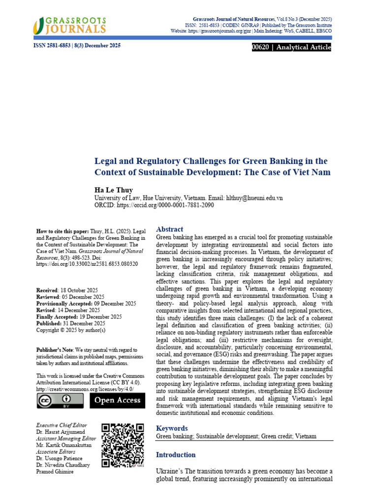 Legal and Regulatory Challenges For Green Banking in The Context of ...