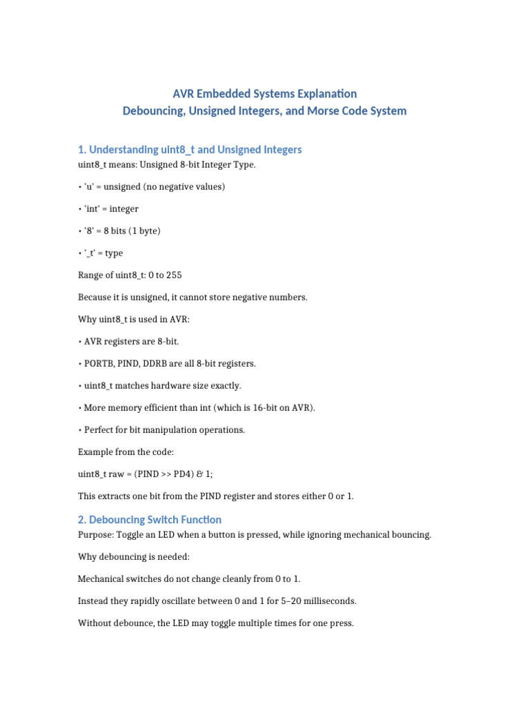 AVR Debounce Morse Explanation | PDF | Integer (Computer Science) | Switch