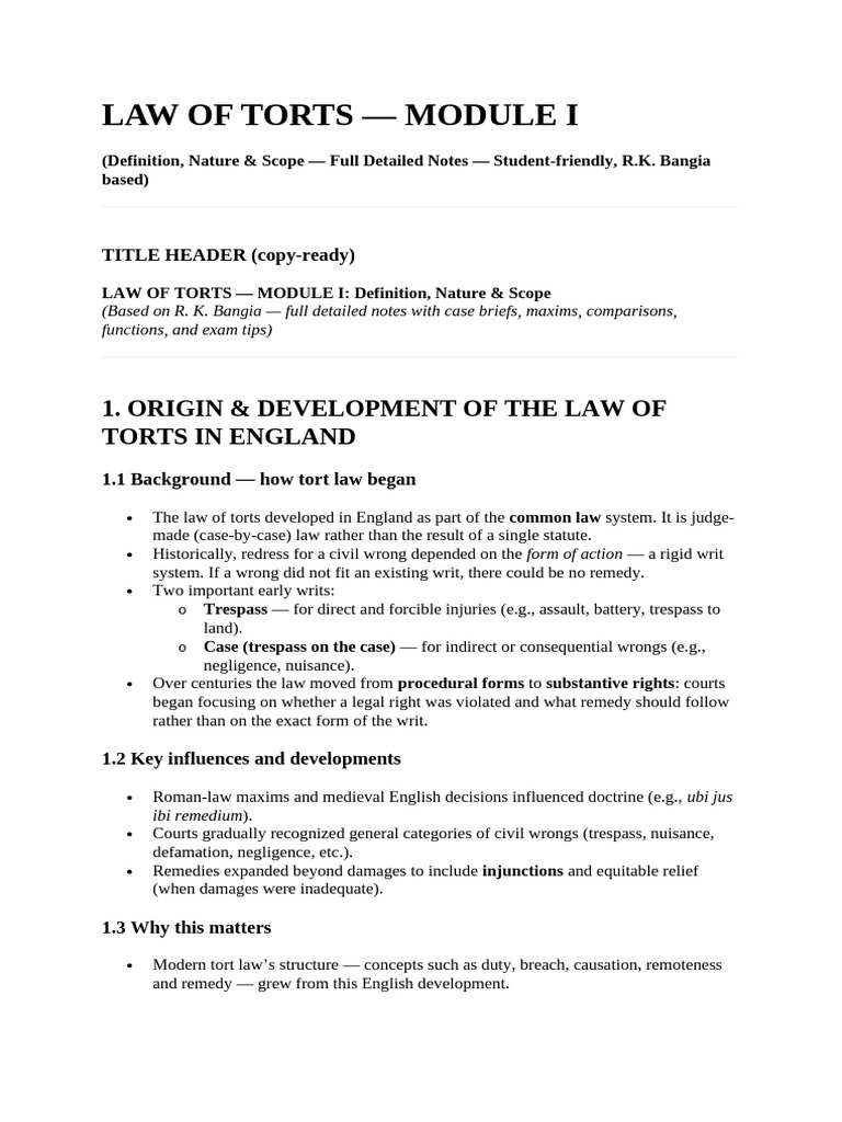 Tort End Sem PRT 1 | PDF | Negligence | Tort