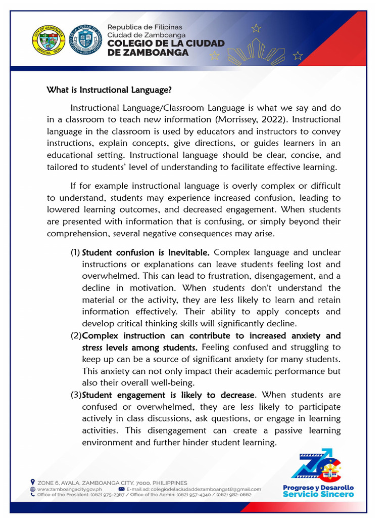 Lesson 1 - Instructional Language | PDF | Learning | Classroom Management