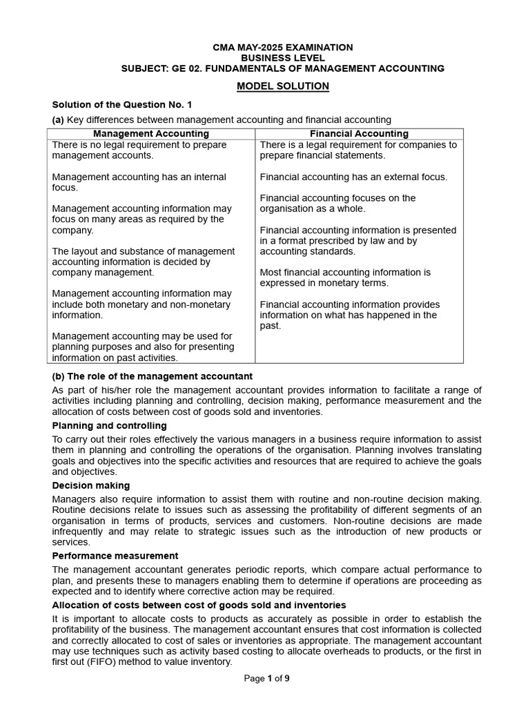 Ge02. Mac (BL) Solution Cma May-2025 Exam. | PDF | Management ...