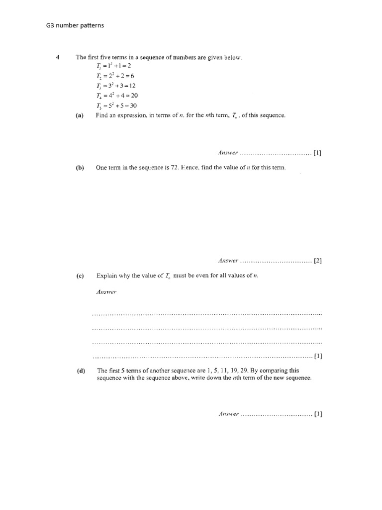 G3 Number Patterns | PDF