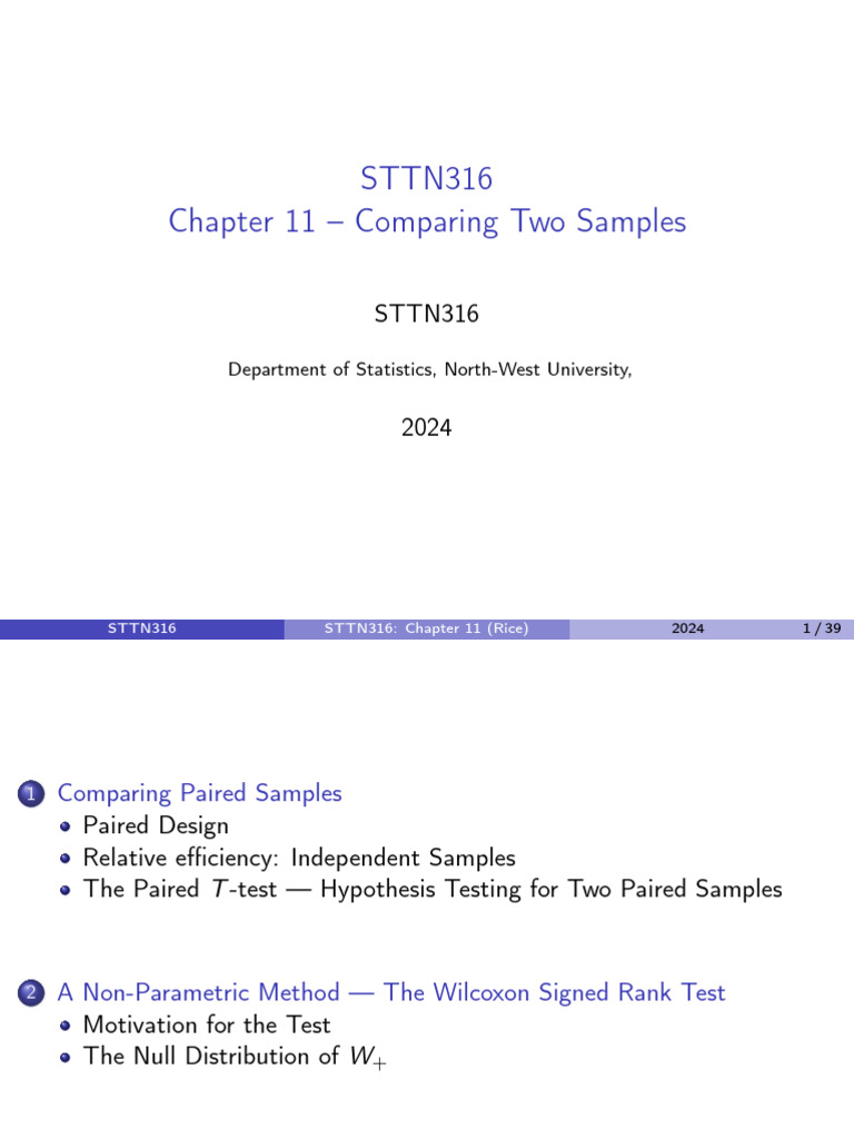 SU2 - Rice Chapter 11 - Comparing Two Samples | PDF | Statistics ...