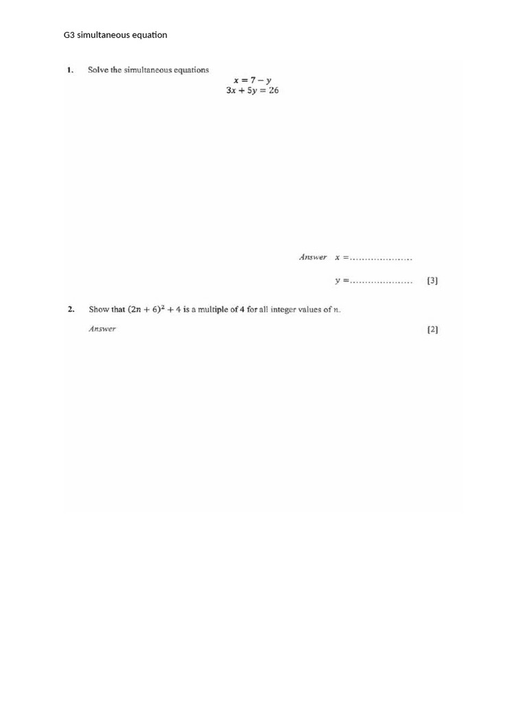 G3 Simultaneous Equation | PDF
