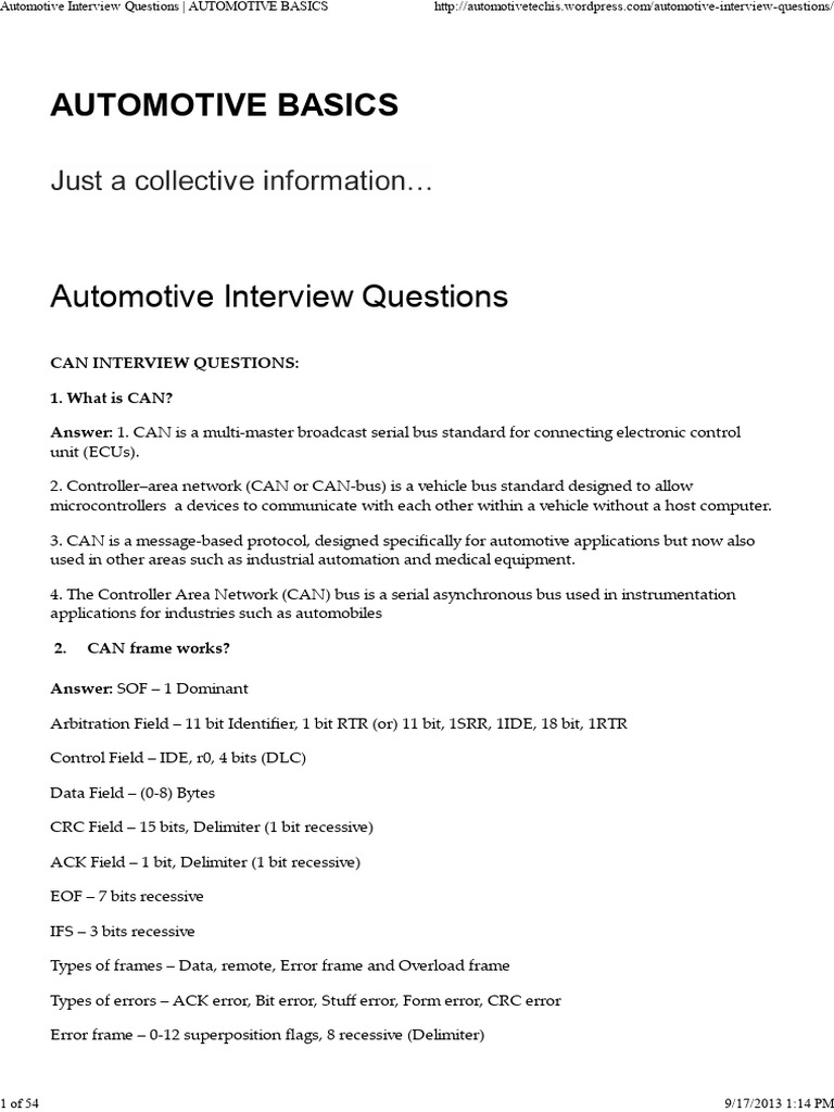 Automotive Interview Questions - AUTOMOTIVE BASICS | PDF | Cpu Cache ...