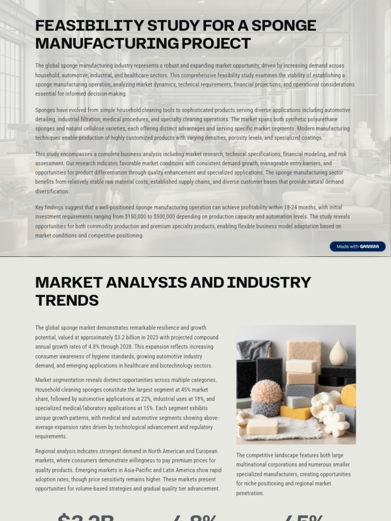 Feasibility Study For A Sponge Manufacturing Project | PDF | Market ...
