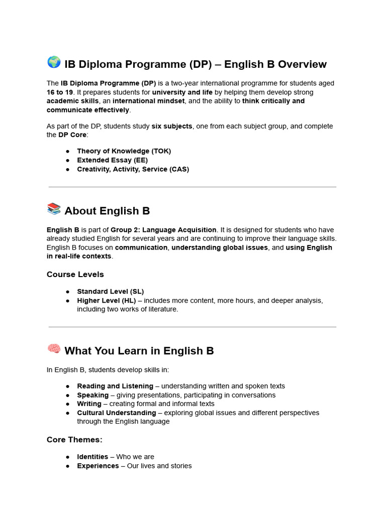IB Diploma Programme (DP) - English B Overview | PDF | Learning ...