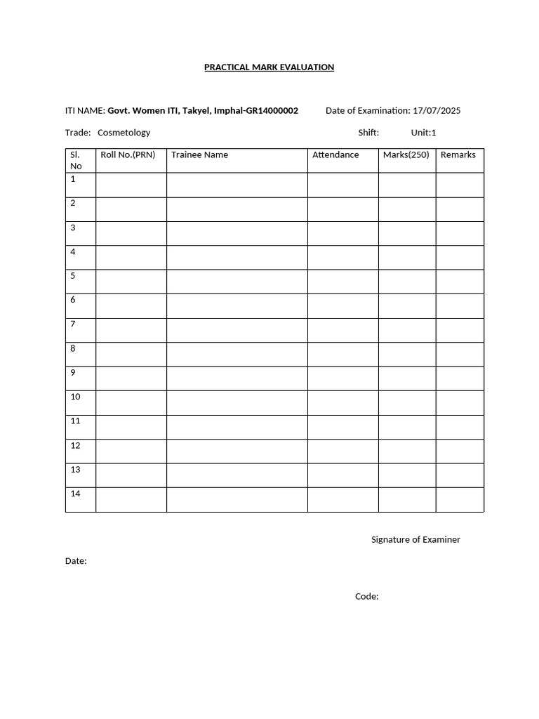 Practical Mark Evaluation Format | PDF