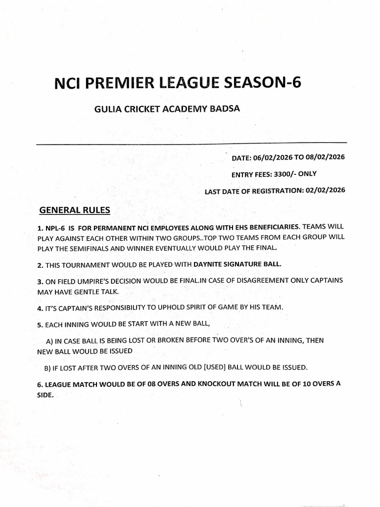 NPL Season - 6 Rules | PDF