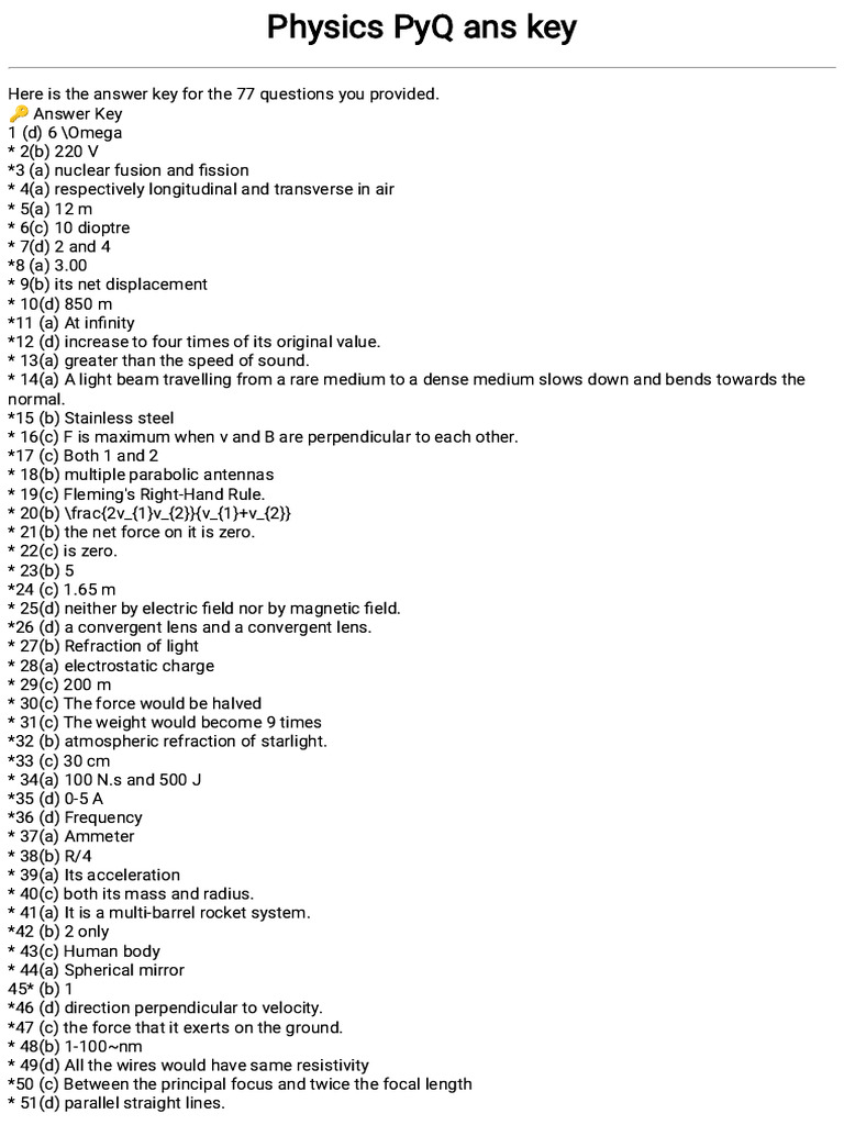 Physics PyQ Ans Key1762656322 | PDF | Potential Energy | Physics
