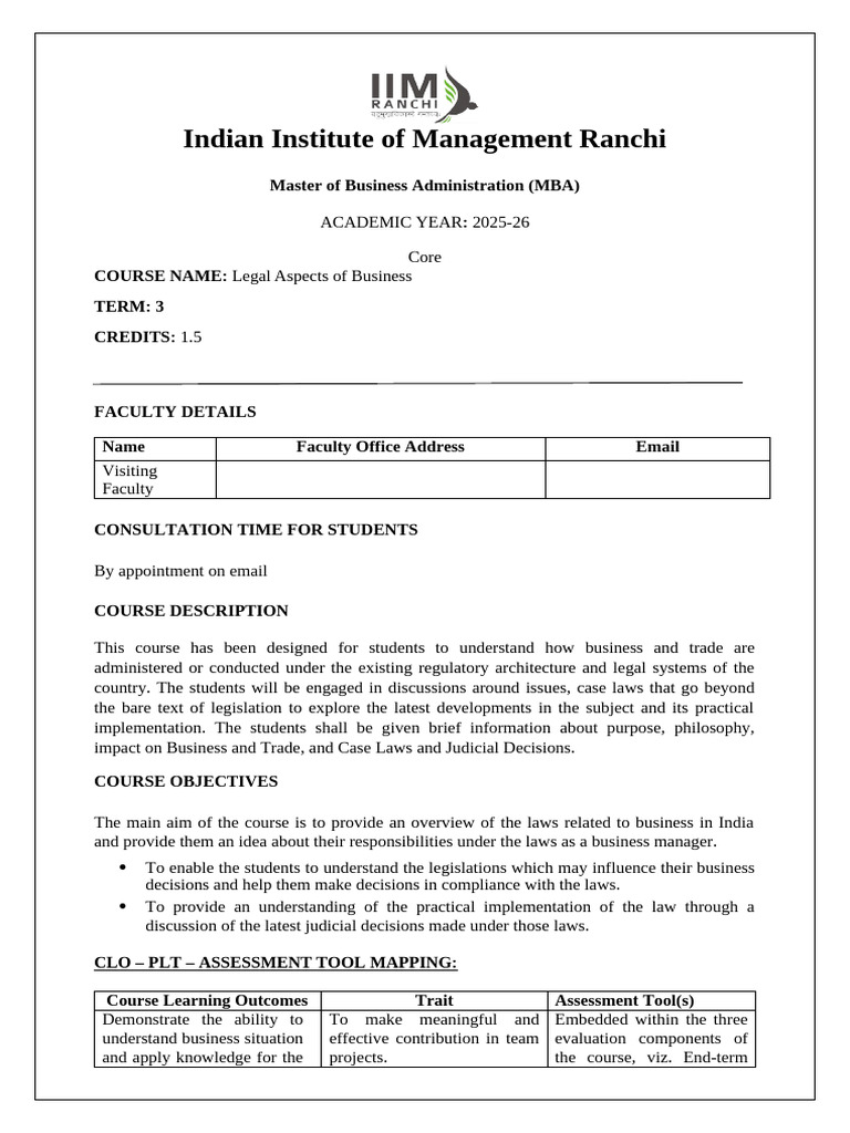 2025-26 Course Outline LAB-MBA | PDF | Master Of Business Administration