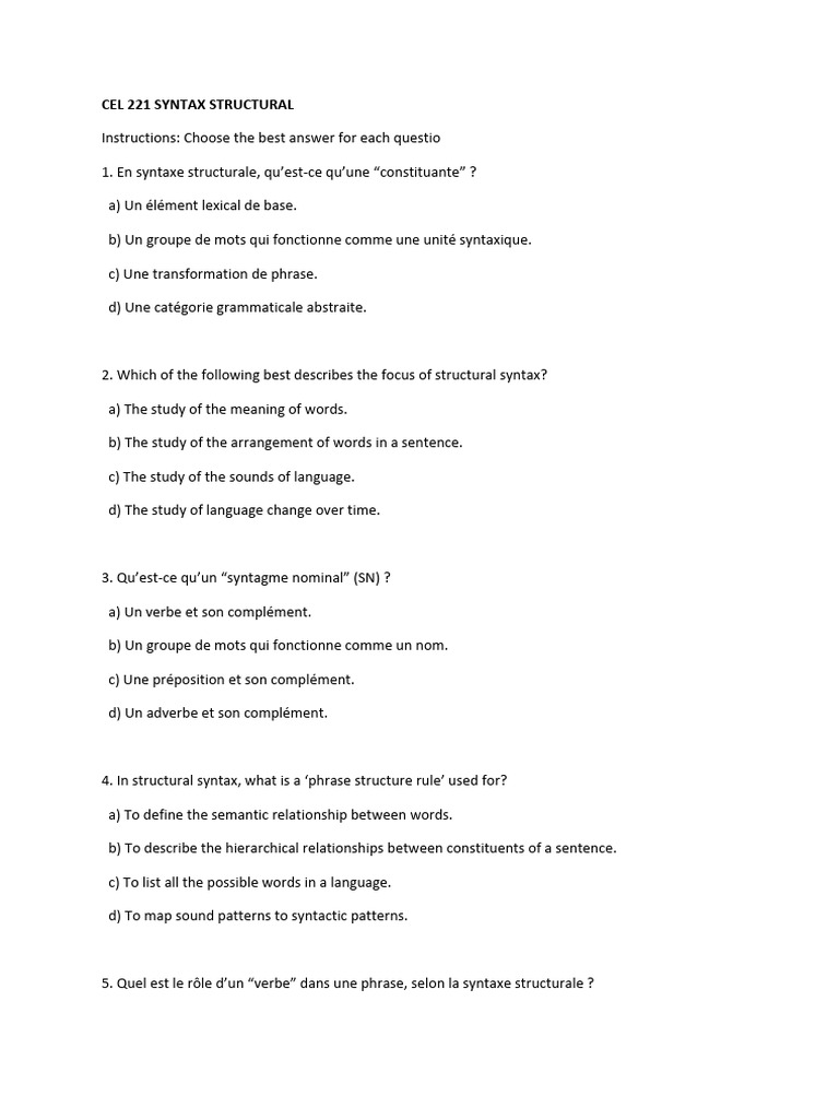 Cel 221 Syntax Structural | PDF | Phrase | Clause