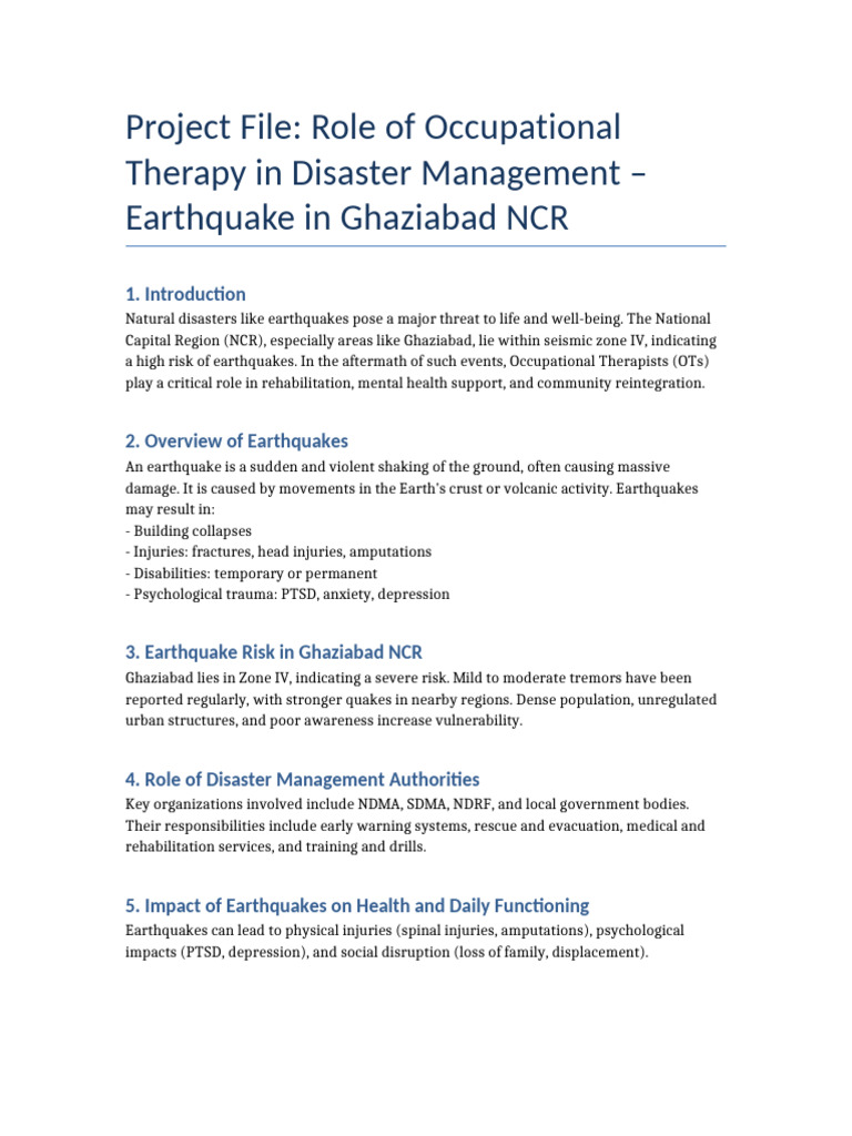 OT in Disaster Managemenyy Earthquake Ghaziabad | PDF | Earthquakes ...