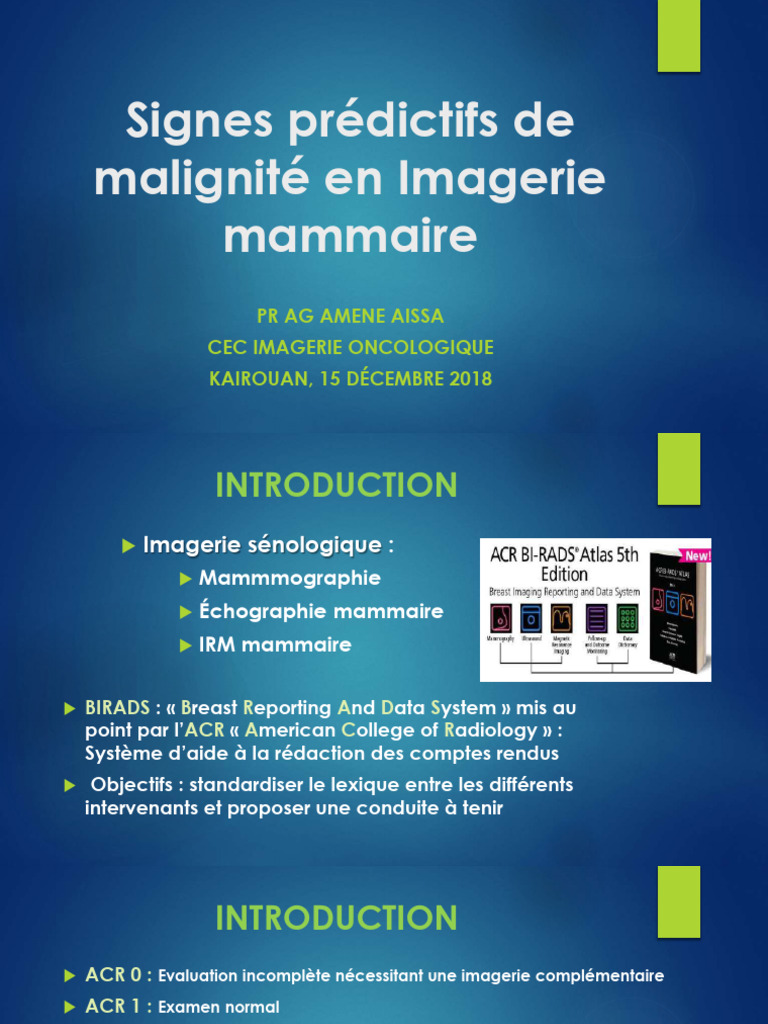 Signes Prédictifs de Malignité en Imagerie Mammaire | PDF ...