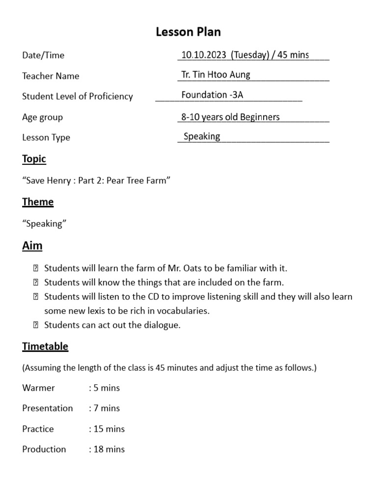 Lesson Plan For Speaking (F-3A) | PDF | Human Communication | Learning