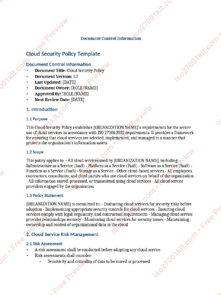 Cloud Security Policy - Watermarked | PDF