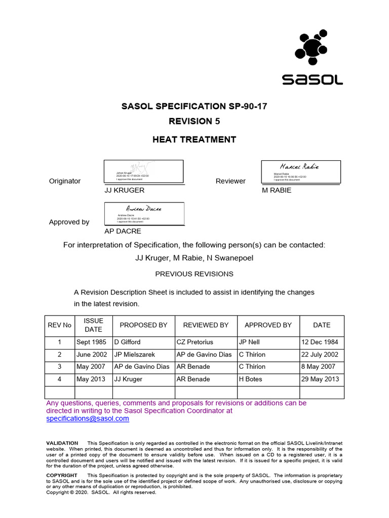 SP-90-17 - Rev 5 - Heat Treatment | PDF | Welding | Construction