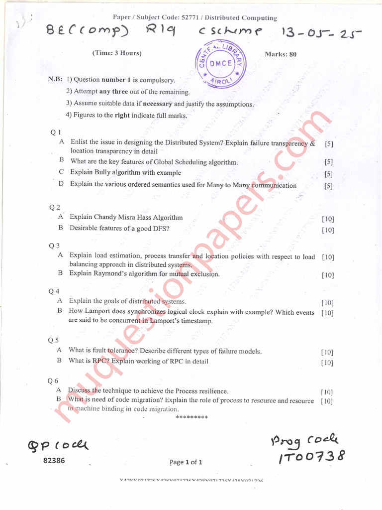 Be Computer Engineering Semester 8 2025 May Distributed Computing Rev ...