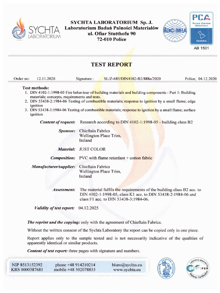 B2 Fire Test Report | PDF