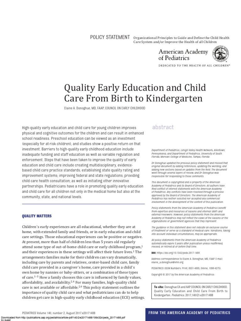 Quality Early Childhood & Care From Birth To Kindergarten - 1 | PDF ...