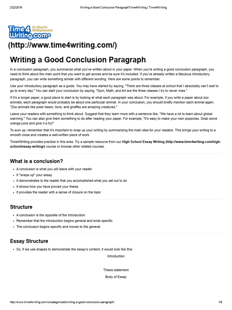 Writing A Good Conclusion ParagraphTime4Writing - Time4Writing | PDF ...