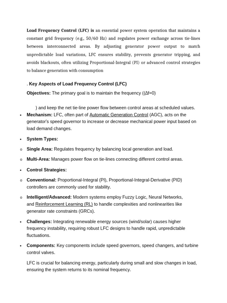 Load Frequency Control (LFC) Is | PDF