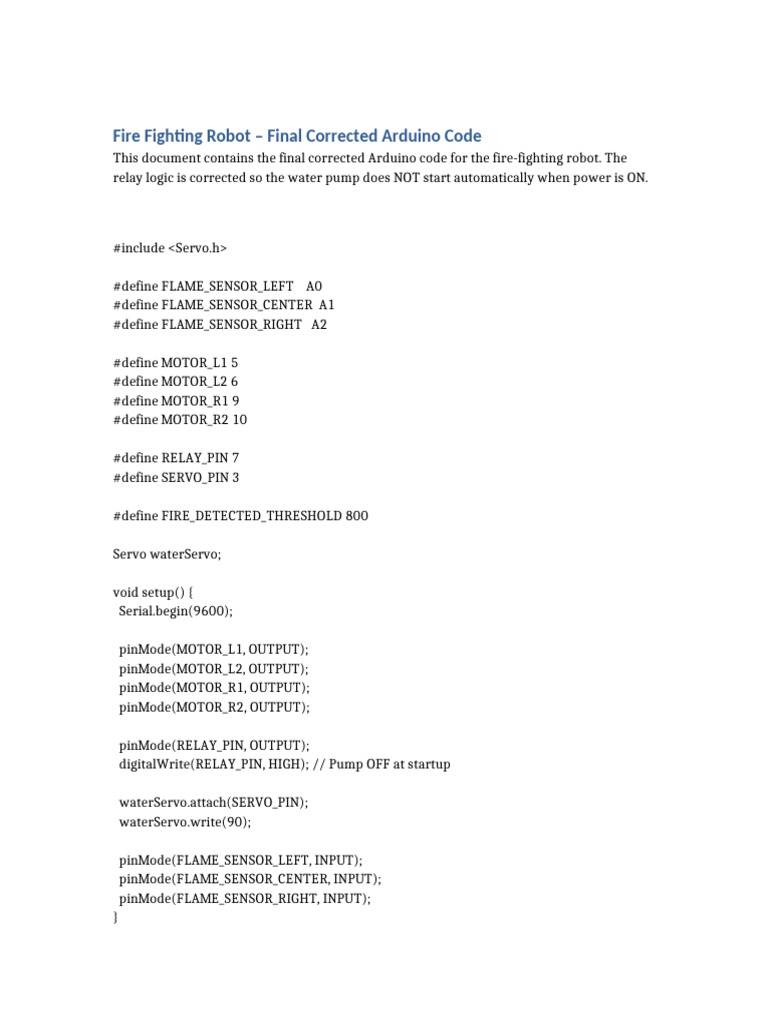 Fire Fighting Robot Final Code | PDF
