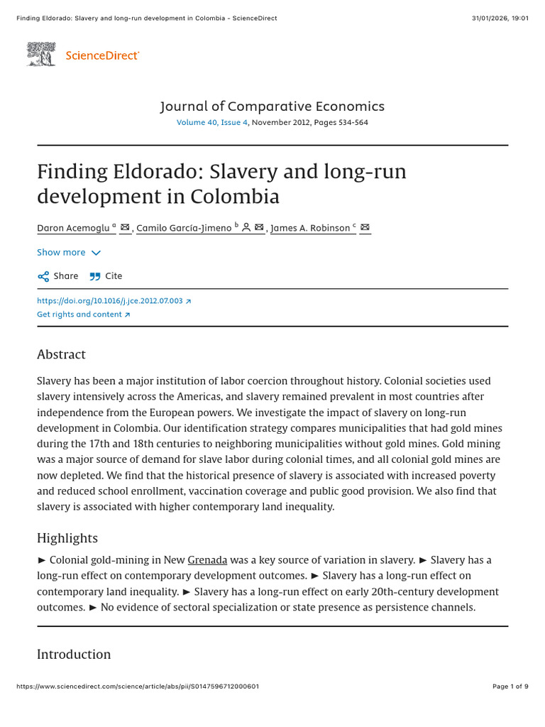 Finding Eldorado: Slavery and Long-Run Development in Colombia ...