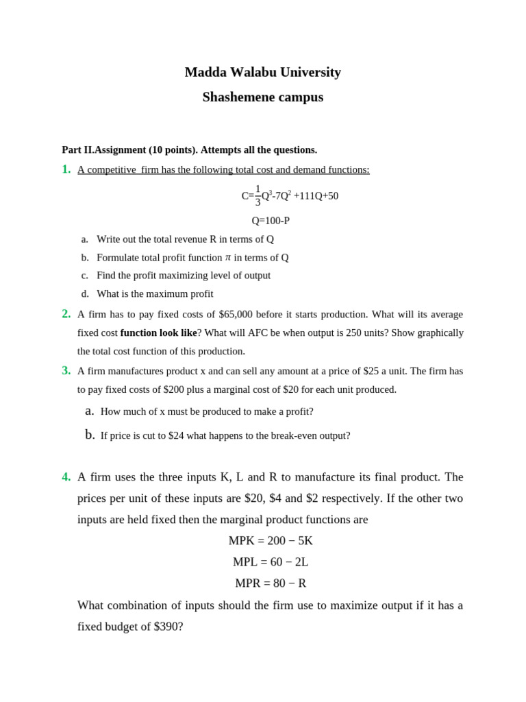 Madda Walabu University Shashemene Campus: Part II - Assignment (10 ...