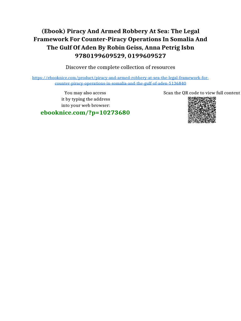 (Ebook) Piracy and Armed Robbery at Sea: The Legal Framework For ...