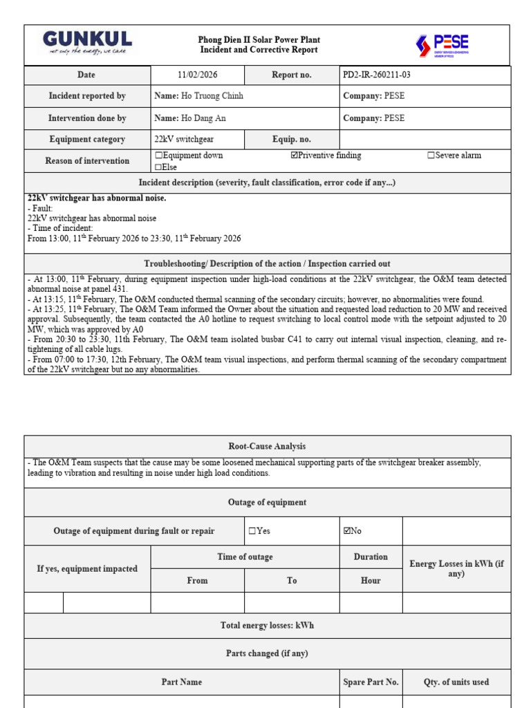 PD2 - Incident Report - 260211 - Abnormal Noise Detected at The 22kV ...