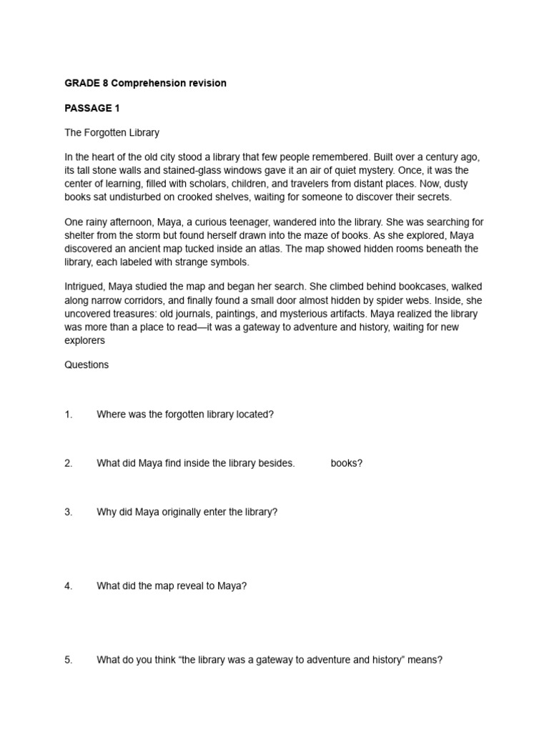Revision Grade 8 Comprehension | PDF