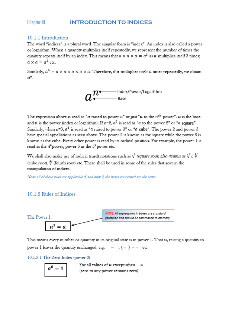 Chapter 10 Introduction To Indices - 044951 | PDF | Mathematical ...