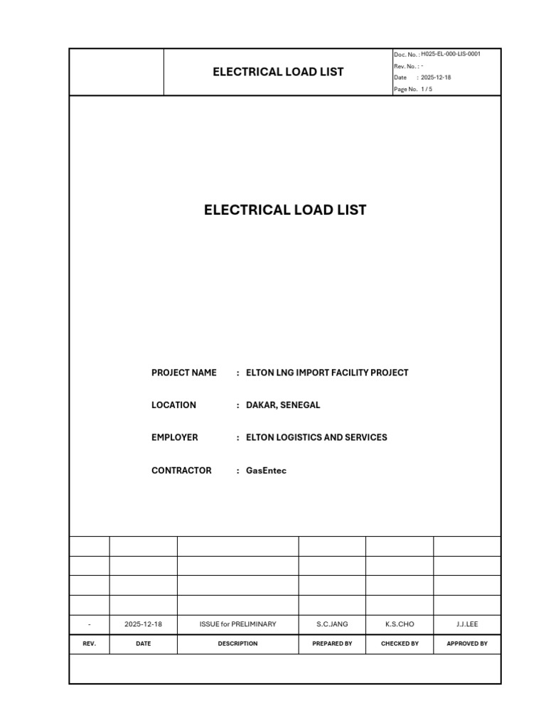 Electrical Load List (For Preliminary) - INPUT | PDF | Power (Physics ...