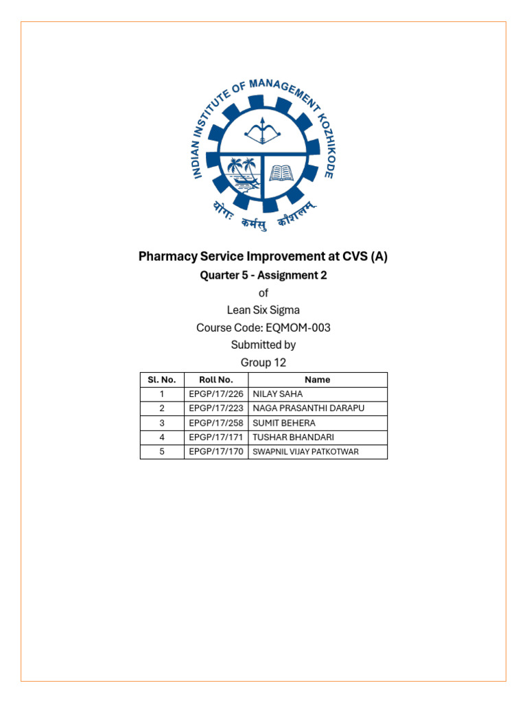 Lean Six Sigma - Group 12 - Assignment-2 | PDF | Pharmacy | Business