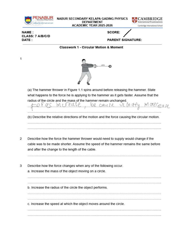 CW 1 - CIrcular Motion and Moment | PDF | Physical Phenomena ...