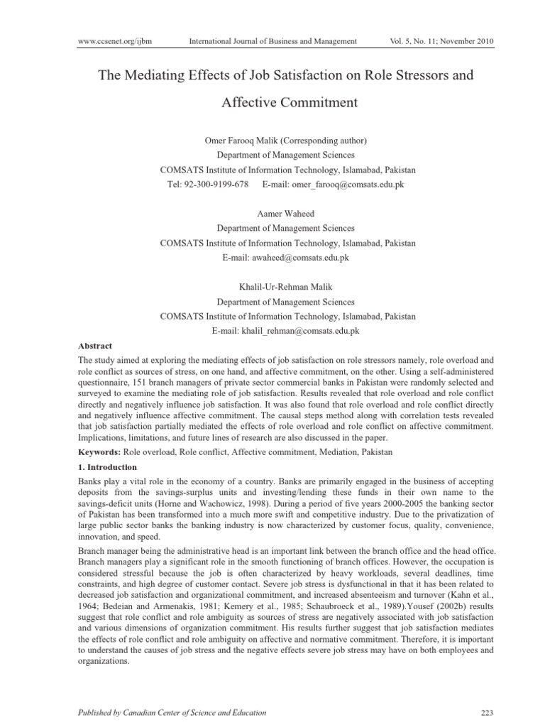 The Mediating Effects of Job Satisfaction On Role Stressors and ...