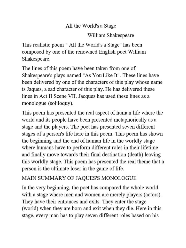 All The Worlds A Stage by William Shakespeare | PDF | Metaphor | As You ...