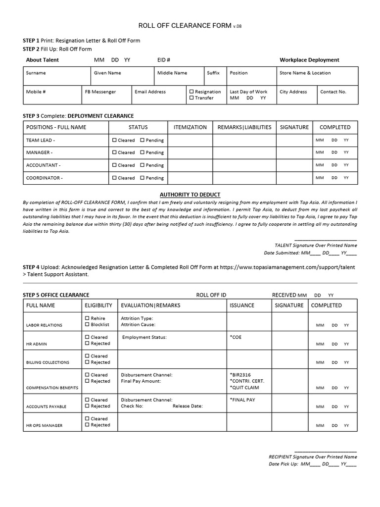 Template Roll Off Form v08!3!1 2 2 2 | PDF