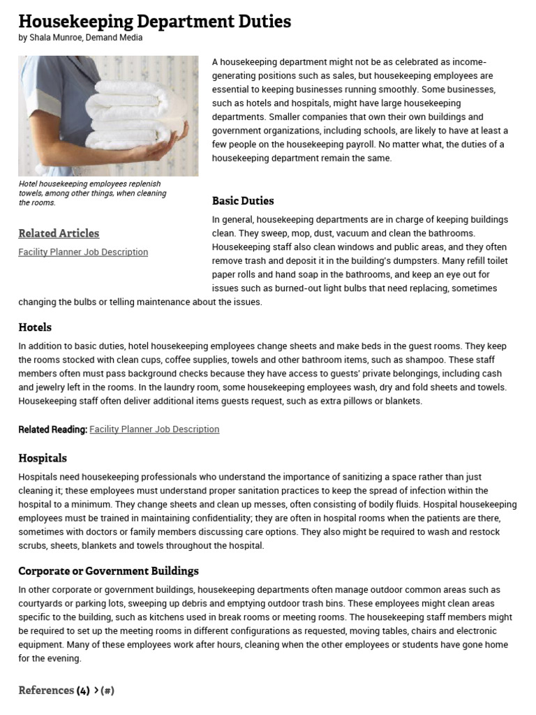 Housekeeping Department Duties - Chron | PDF | Housekeeping