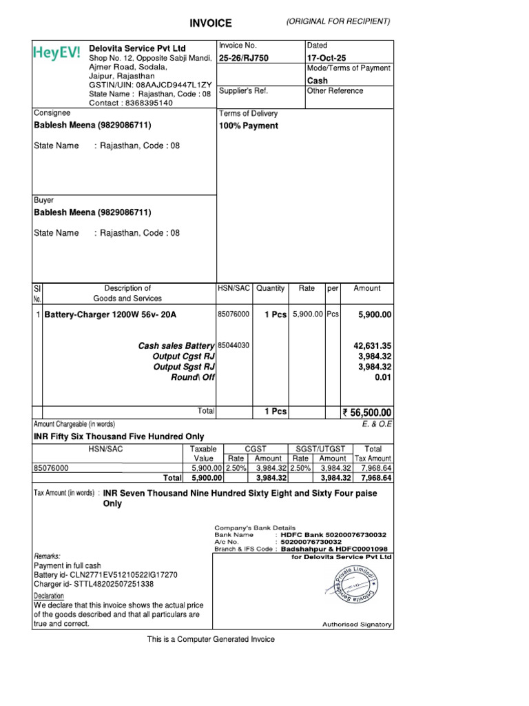 Invoice No. 750 Bablesh Meena | PDF