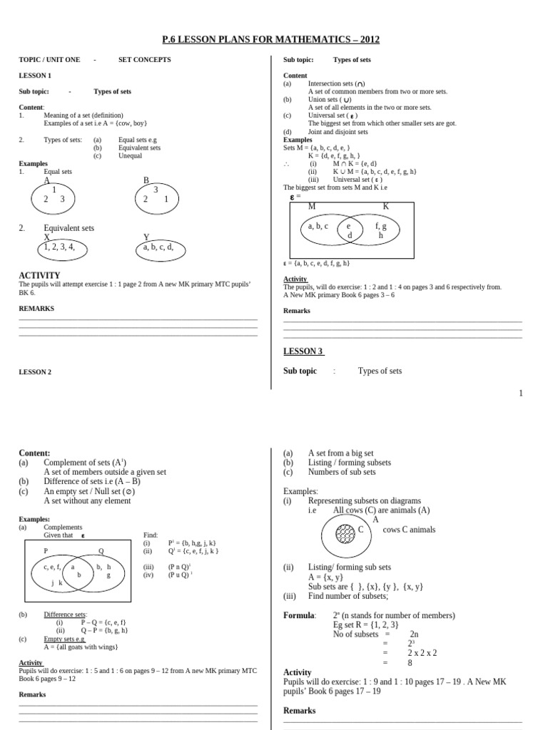 p.6 MTC Lesson Notes TRM I, II, III | PDF | Mathematical Concepts ...