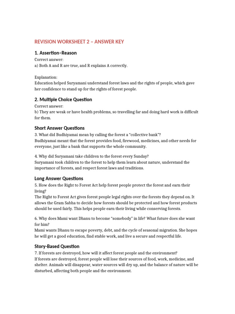 Answer Key Worksheet 2 | PDF