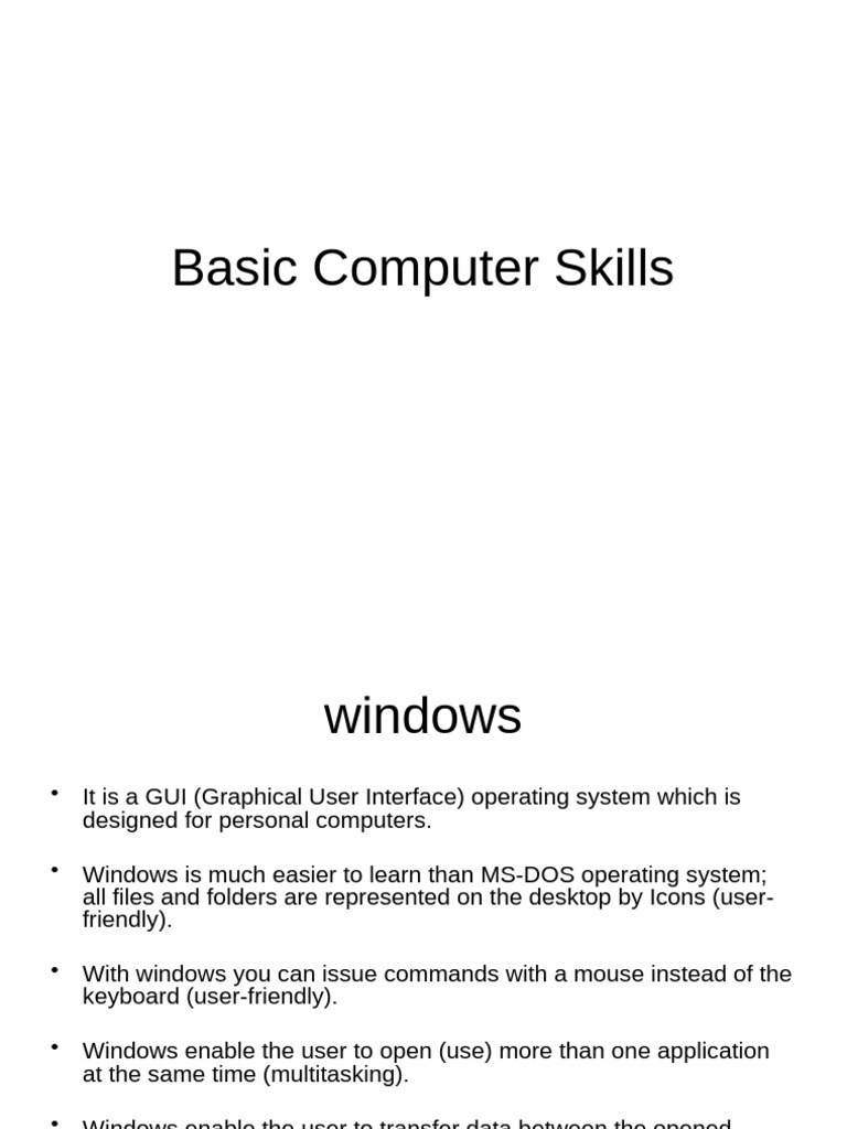 DIT 111 - Lesson 6 - Basic Computer Skills | PDF | Window (Computing ...