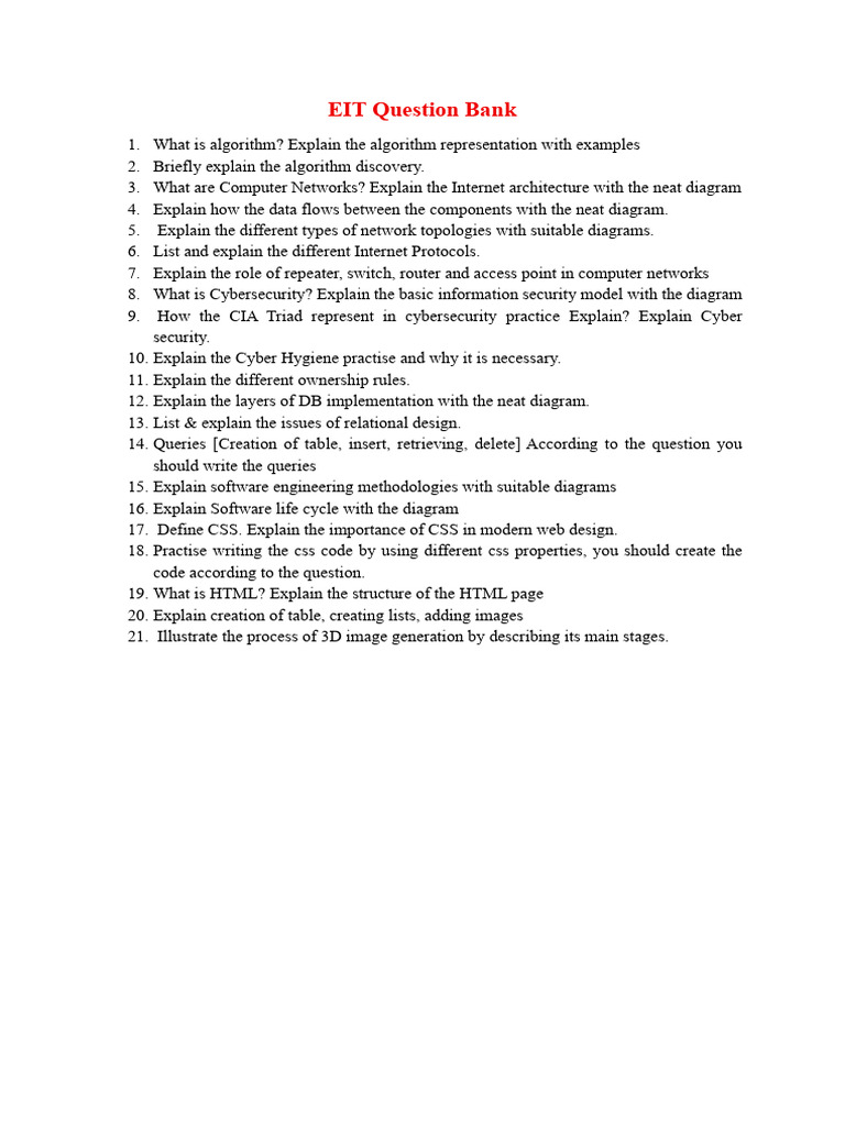 EIT Question Bank | PDF