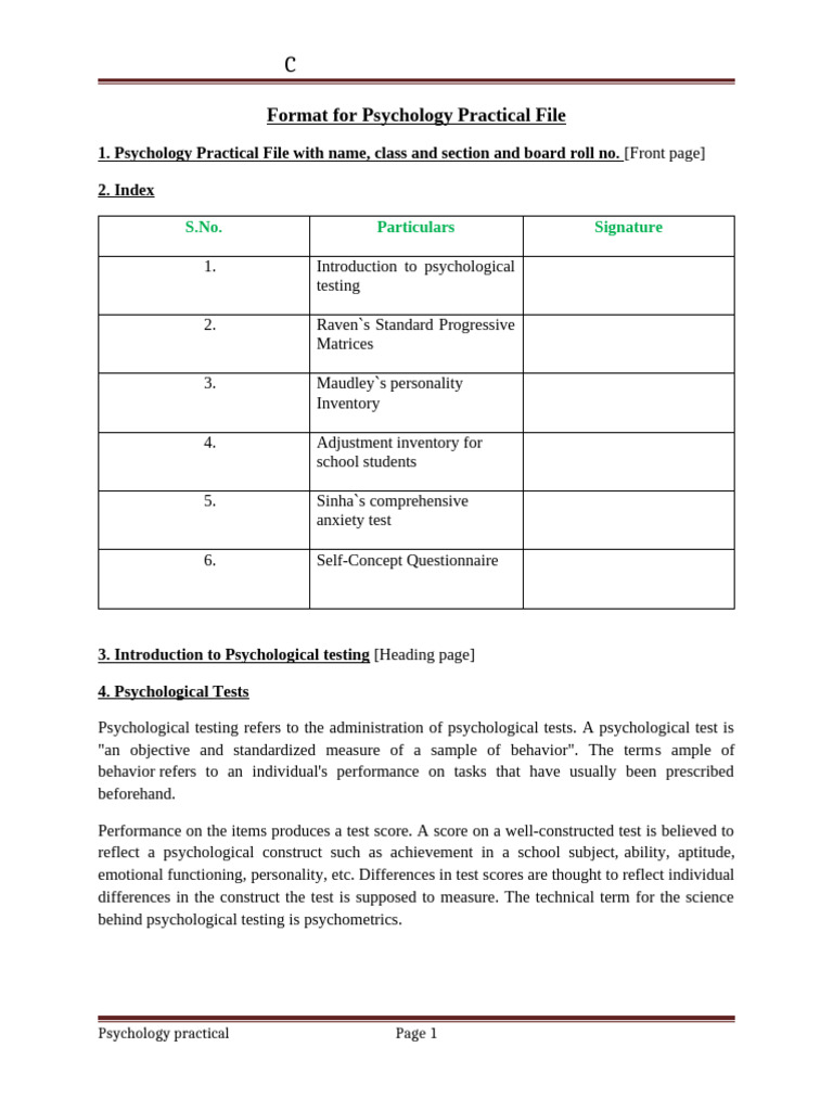 Psychology Practical File - Class XII | PDF | Industrial And ...