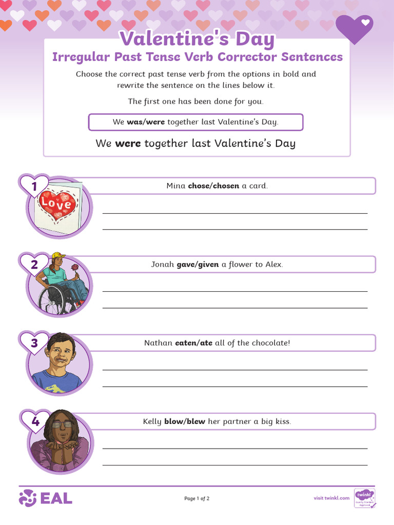 Valentines Day Irregular Past Tense Verb Corrector Sentences | PDF ...