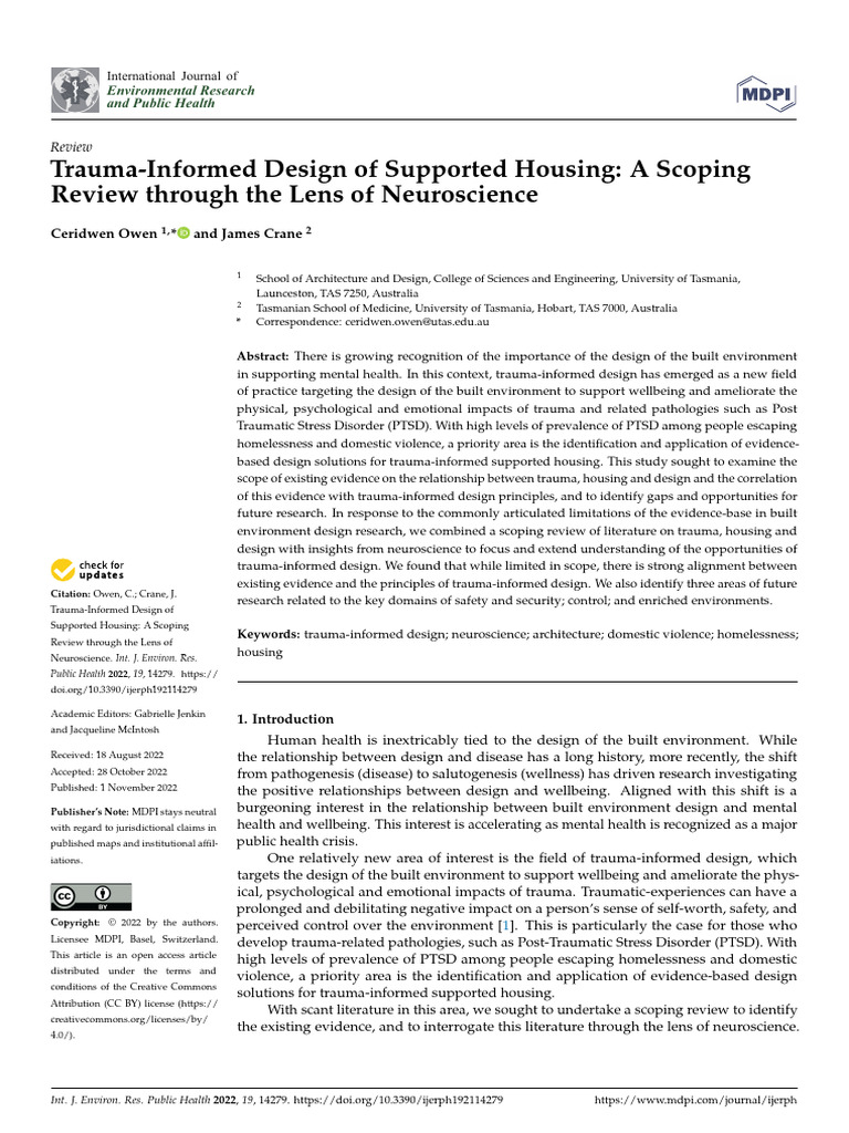 Trauma-Informed Design of Supported Housing: A Scoping Review Through ...